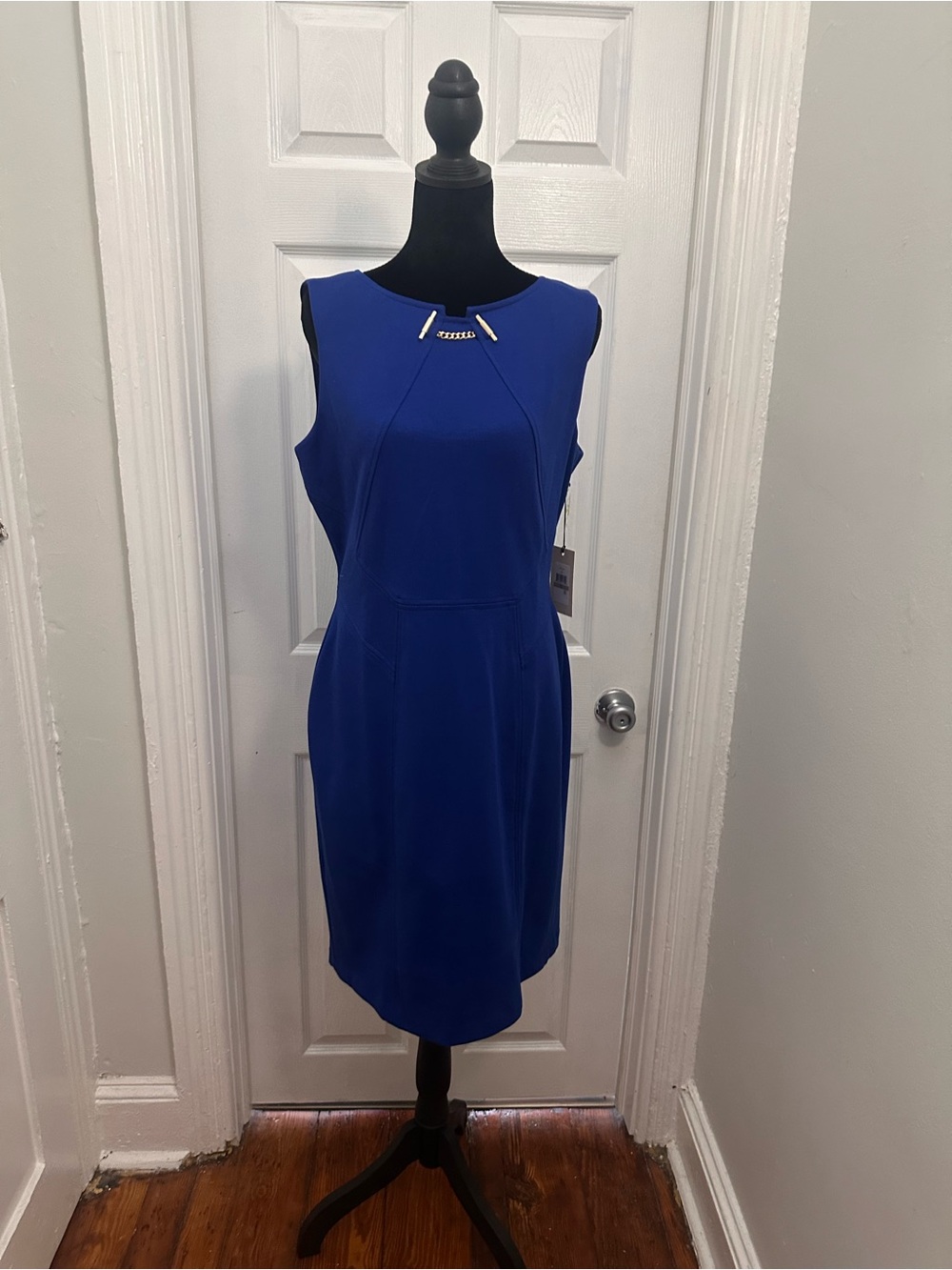 Ellen Tracy Sleeveless Cobalt Blue Midi Sheath Dress